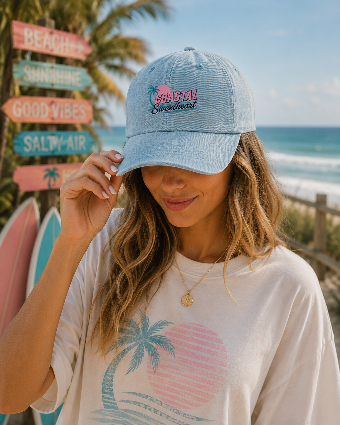 Coastal Sweetheart™ Vintage Denim Beach Hat
